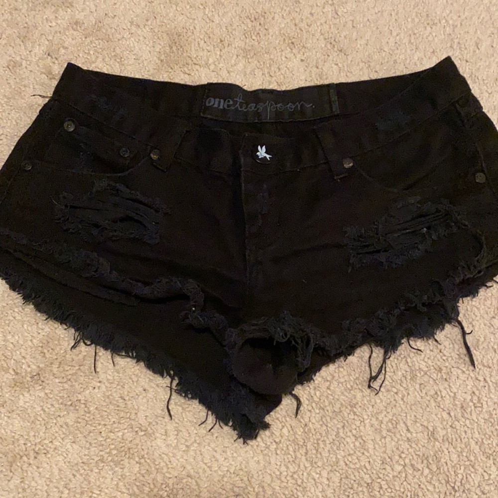 One Teaspoon Bonitas Black Distressed Denim Jean Shorts